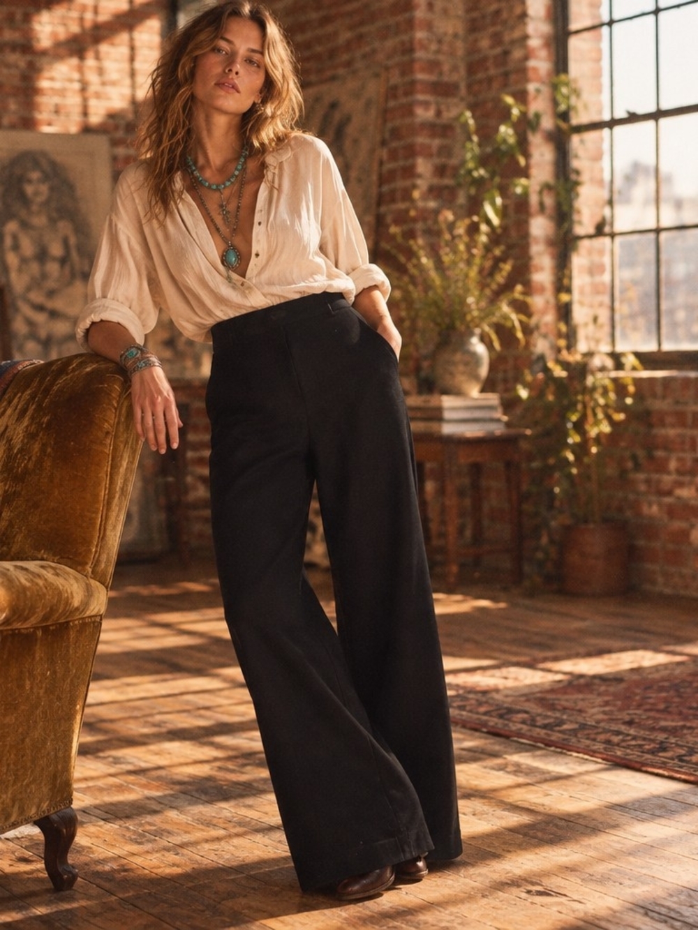 Cache Wide-Leg High-Rise Black Trousers
